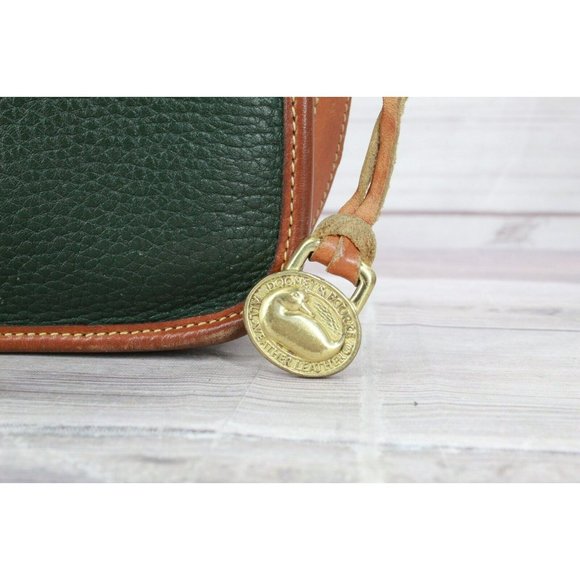 Vintage Dooney & Bourke Green Brown Trim Leather Crossbody Shoulder Bag - Picture 5 of 11